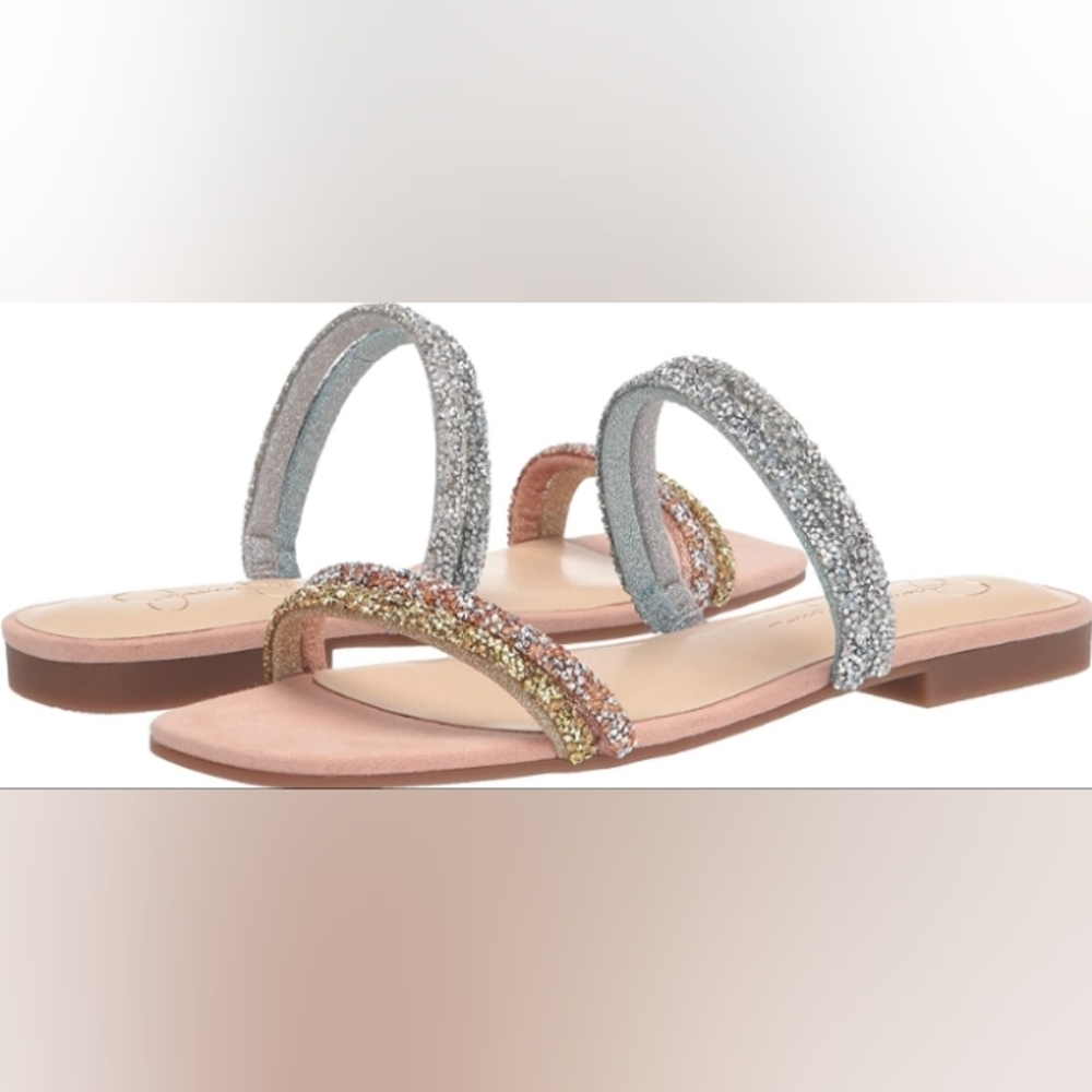 Jessica Simpson Womens Raexe 2 Microsuede Rhinestone Flat Sandals